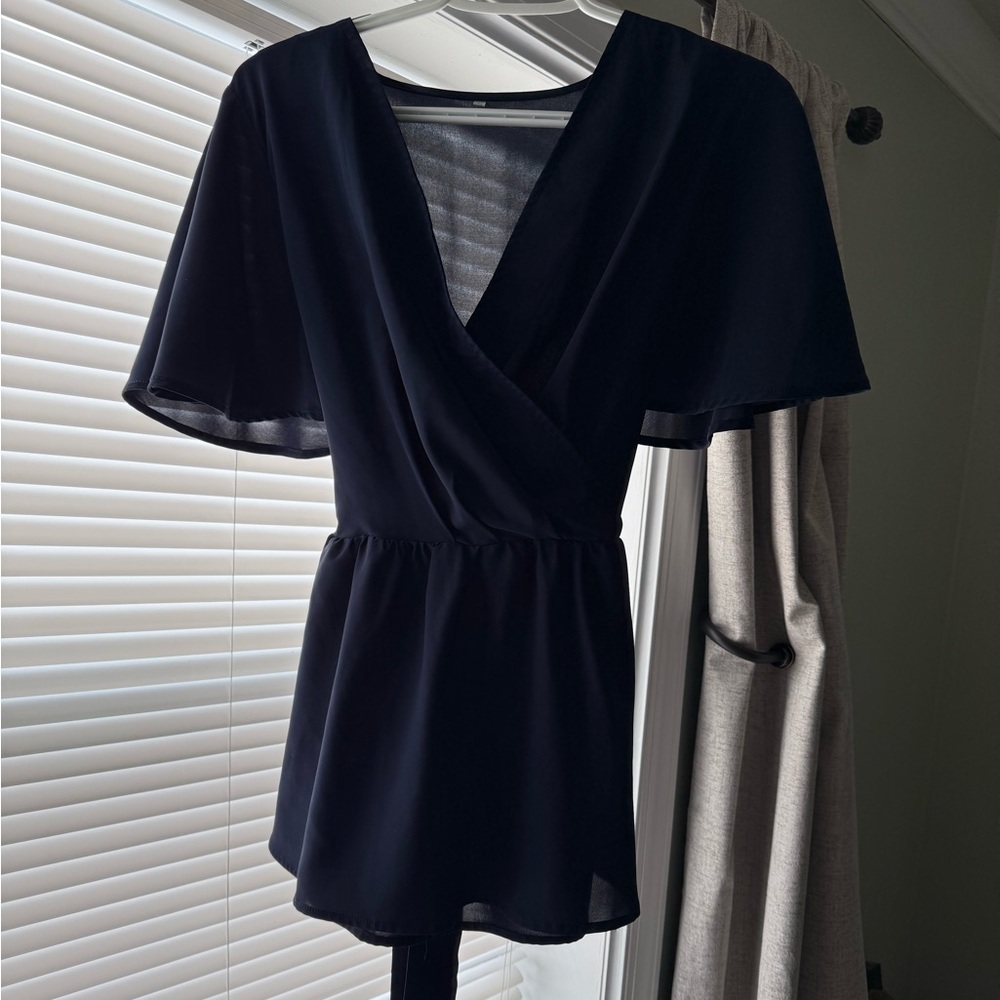 Elegant Navy Blue Wrap Dress